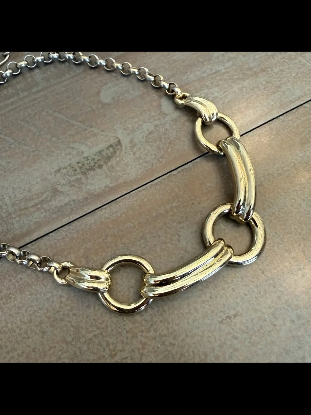 Two Tone Metal Choker Necklace adjustable statement Preowned